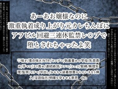 あーあお嬢様なのに激重執着成り上がり元カレちんぽにアフピル回避三連休監禁レ⚪︎プで堕とされちゃったよ笑